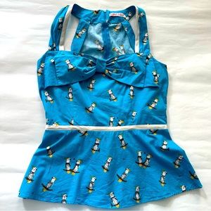 Cute blue parrot peplum tank top